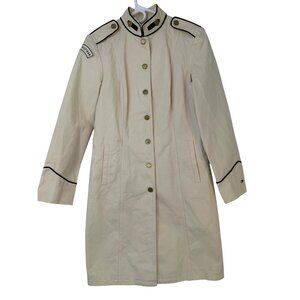 New VTG Rare Tommy Hilfiger S Military Denim Coat Logo Buttons Cream RHH10579